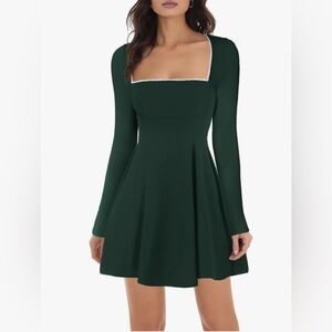 Amazon Dark Green Square Neck Midi Dress